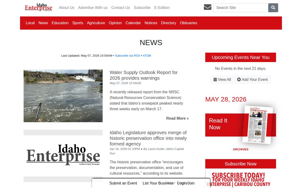 Caribou County News local news page
